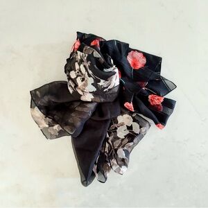 Vintage BUNDLE (2) Floating Floral Poppies & Roses Printed Scarf Wraps,